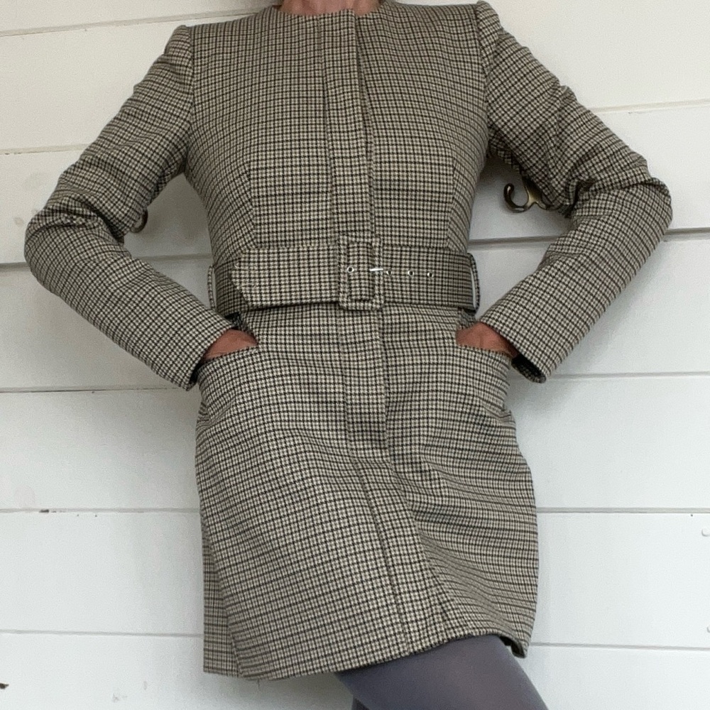 Zara Houndstooth Fit & Flare Jacket / Mini Dress. Black, Gold, Cream. Size S.